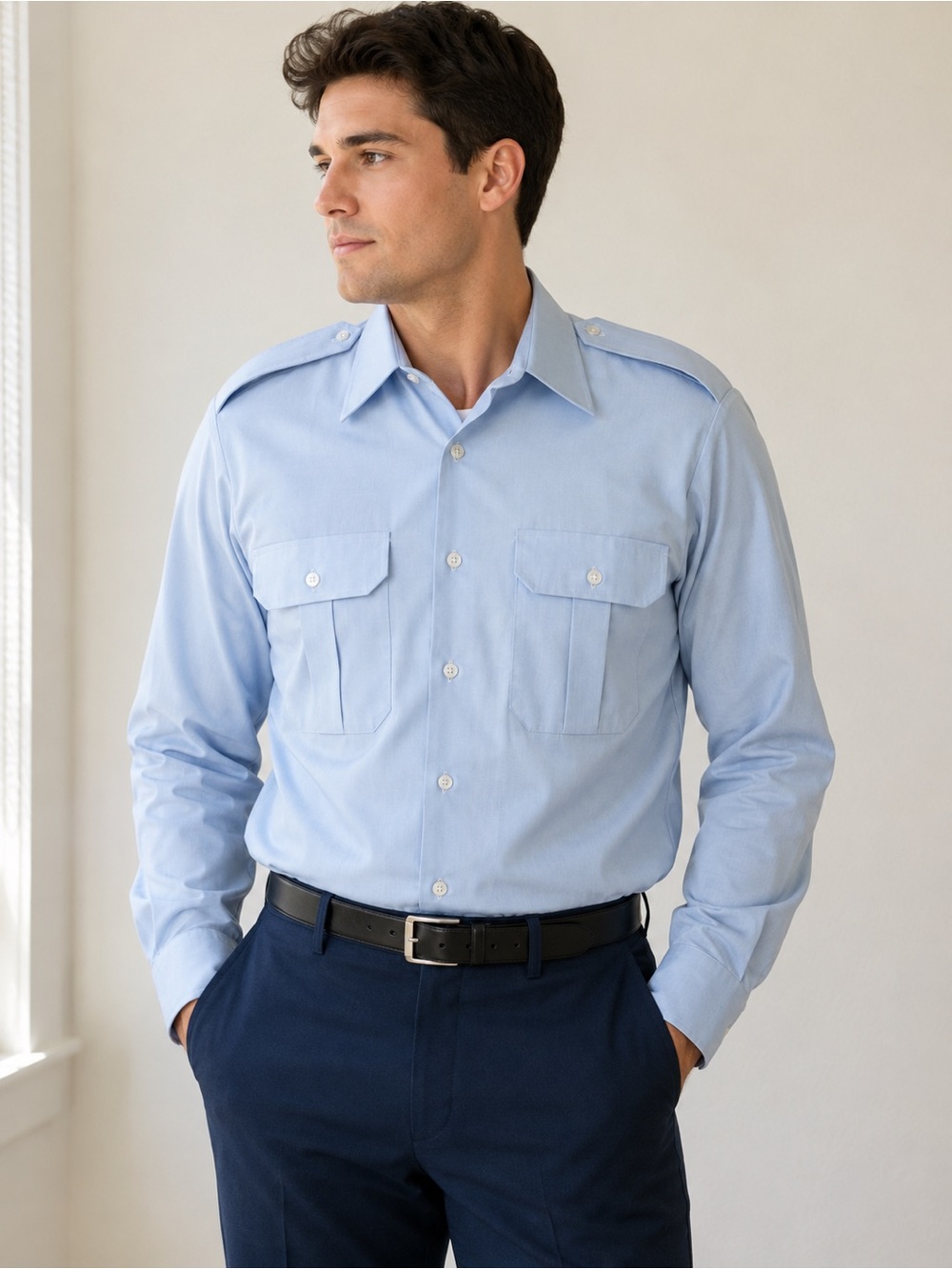 DSCP Wings Collection Men’s Military Dress Blue Uniform Shirt ‎ 15 Neck